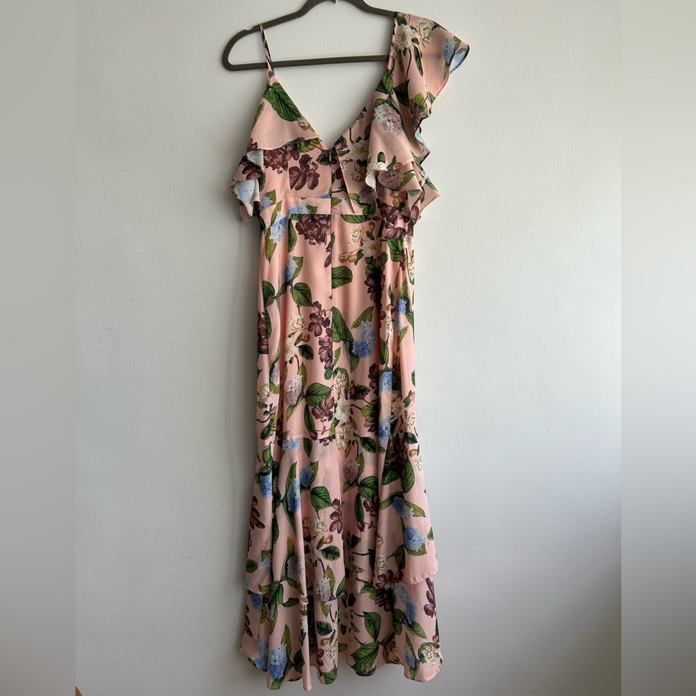 O.P.T. Pink Floral V-neck Off Shoulder Ruffle Dress Size S-M Pink - Picture 4 of 9
